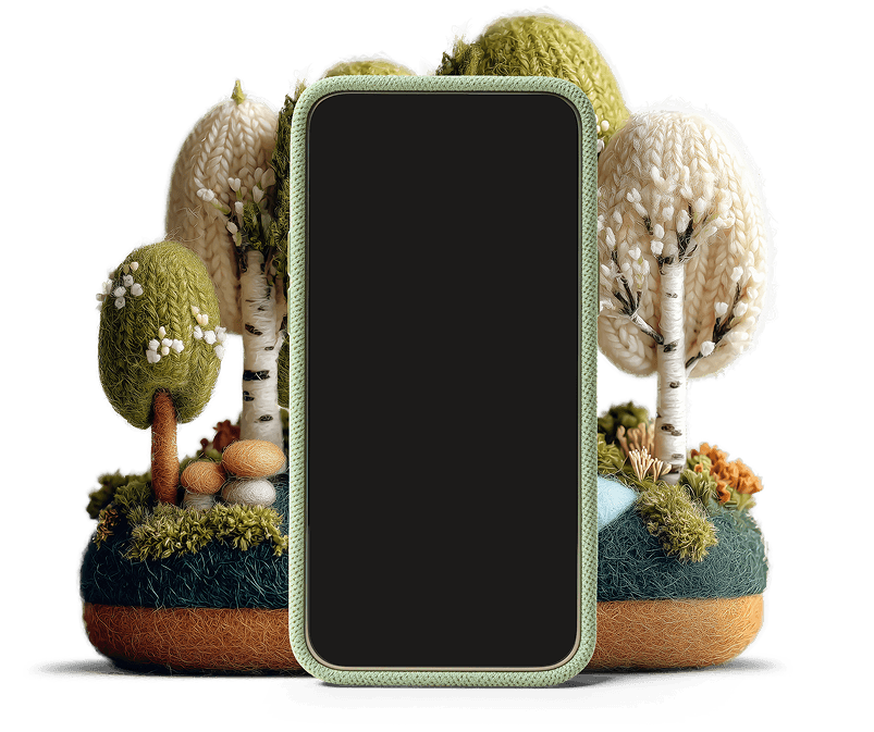 Cairns app shown on a phone over a felt diorama of an Ontario park