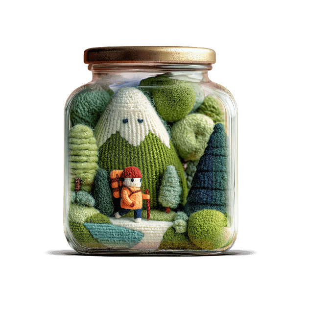 A felt diorama of an Ontario forest sealed inside a glass jar